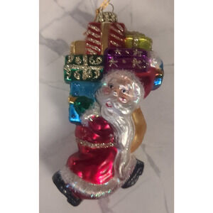 Blown Glass Ornament Santa With Presents